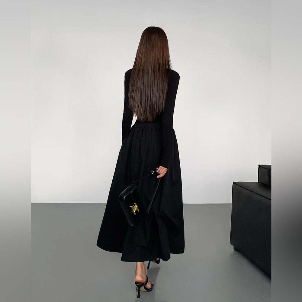 COMMENSE V-Neck Double Pockets Long Sleeve Long Dress - size small, medium - Picture 5 of 8
